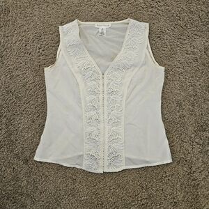White House Black Market Cream Silk Blend Lace Sleeveless Blouse, Size XS